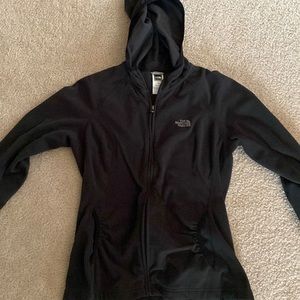 North face woman’s zip up fleece with hood-size medium